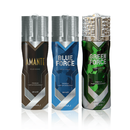 AMANTE, BLUE FORCE & GREEN FORCE Deodorant Body Spray Combo For Men, 200 ml each