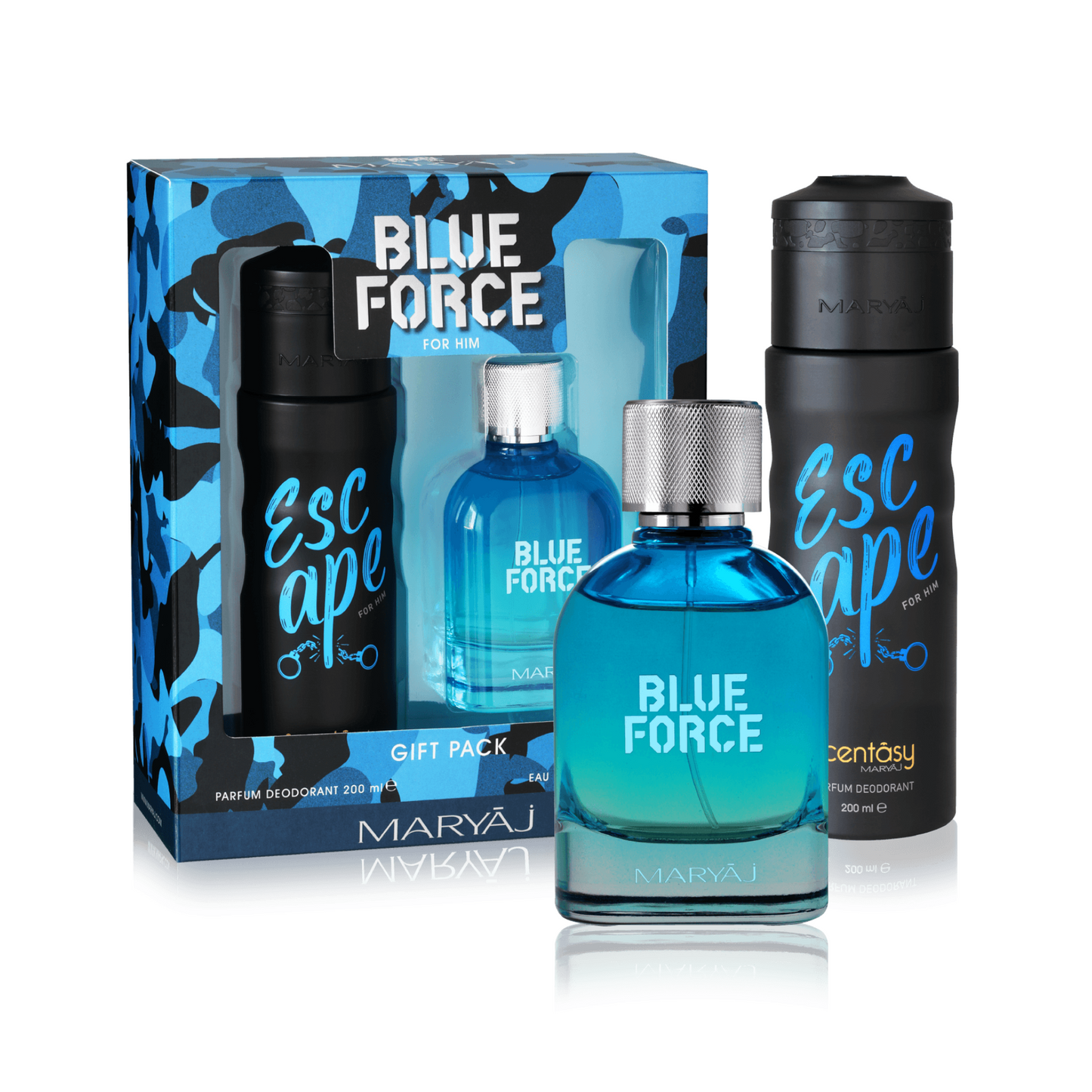 Blue Force Perfume Gift Set for Men (Eau de Parfum Spray 100ml + Escape Perfume Body Spray 200ml)