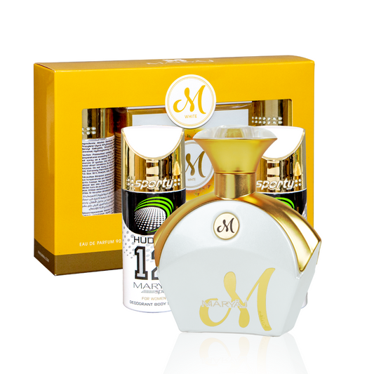 M WHITE Perfume Gift Set For Women with 2 x HUDDLE12 Deo
